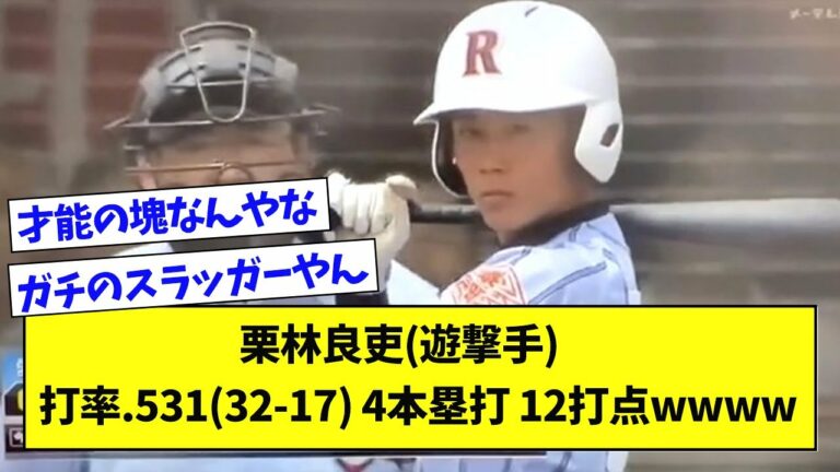 【広島】栗林良吏(遊撃手) 打率.531(32-17) 4本塁打 12打点wwwwwwww【なんJ反応】