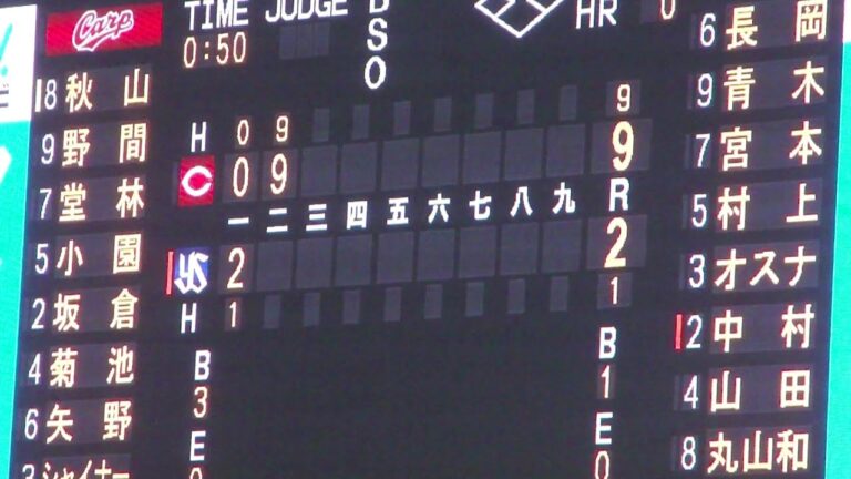 広島東洋カープ 2回表に一挙9点取って逆転　打者一巡の猛攻　矢野雅哉の適時三塁打、野間峻祥の適時二塁打、ハッチ・小園海斗のタイムリーなど　ヤクルト vs 広島　2024年7月26日(金) 神宮球場