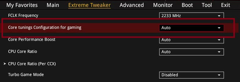 Core Tuning Config For Gaming設定画面